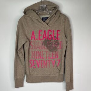American Eagle Brown Pink Logo Hooded Sweatshirt Medium